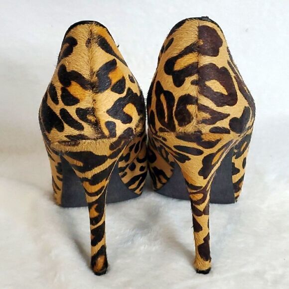 5/48 Saks 5th Avenue Lilla Leather Leapord Heels Shoes - Picture 4 of 7